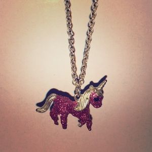 Unicorn necklace - pink & silver